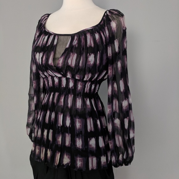 BCBG MAXAZRIA Sheer Silk Smocked Empire Waist Top - Picture 1 of 8